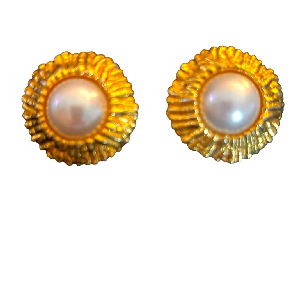 Gold and Pearl Clip On Earrings